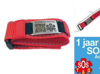 sos armband rode klittenband + 1 jaar account (160)